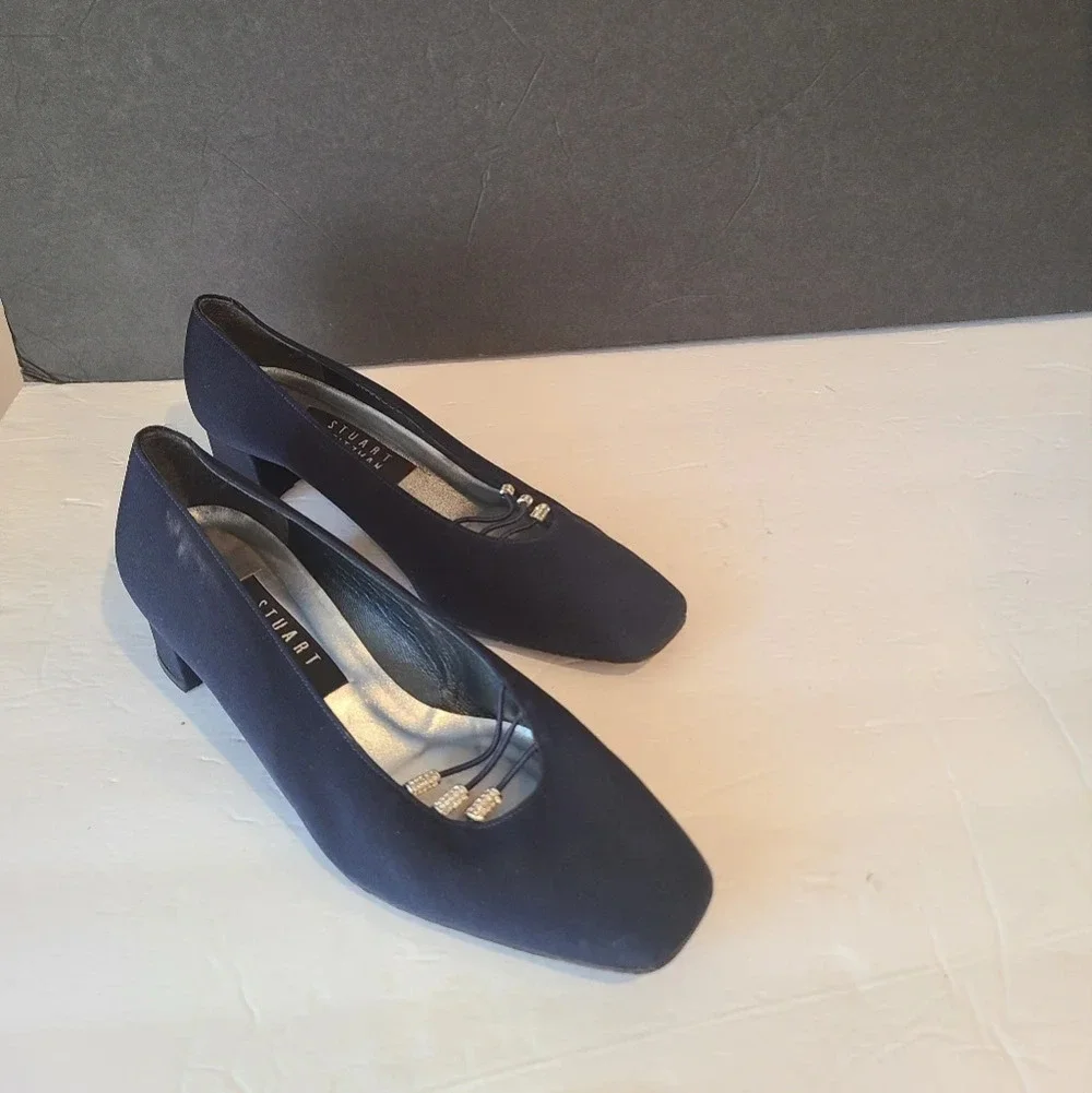 Vintage Stuart Weitzman shoes women's block heel dark blue size 7,5 (9in.inside)